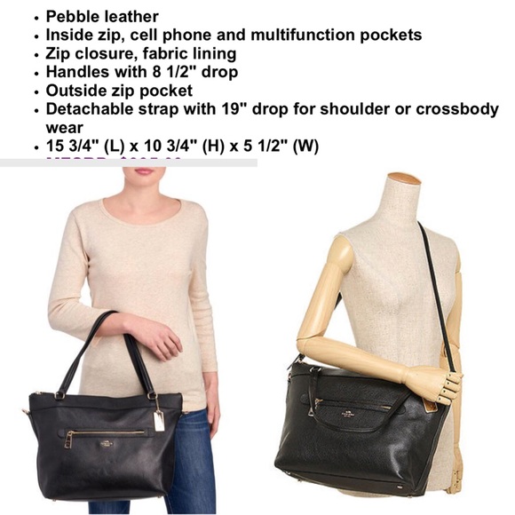 Coach Tyler Pebble Leather Zip Tote Black - Picture 2 of 8